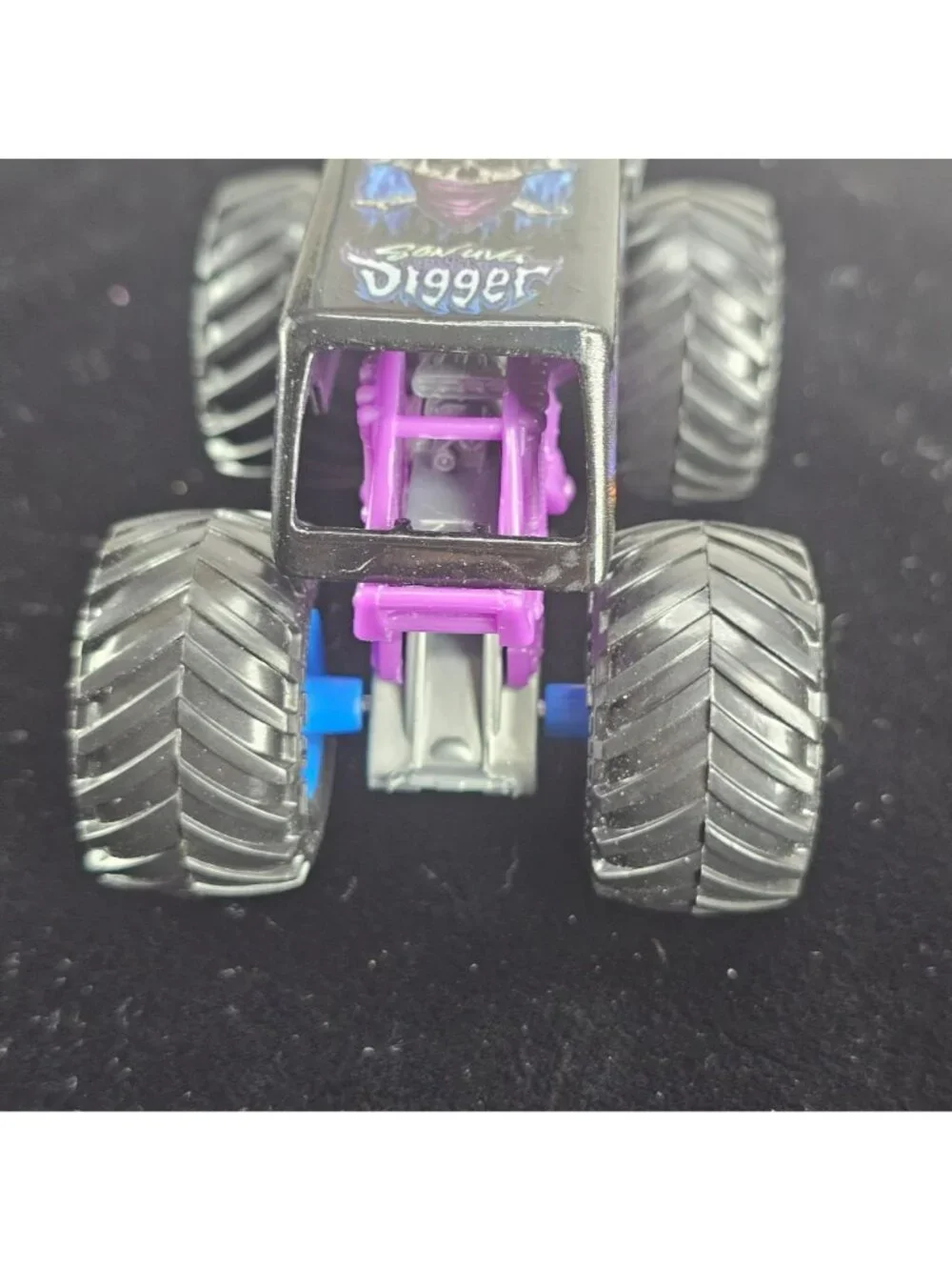 Grave Digger Monster Truck Toy Purple & Black 2024 Copyright Skeleton Design 4-W